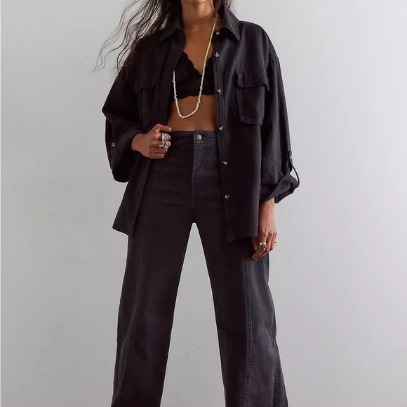 NWT We The Free washed Black Wide Leg Jeans - Picture 3 of 10